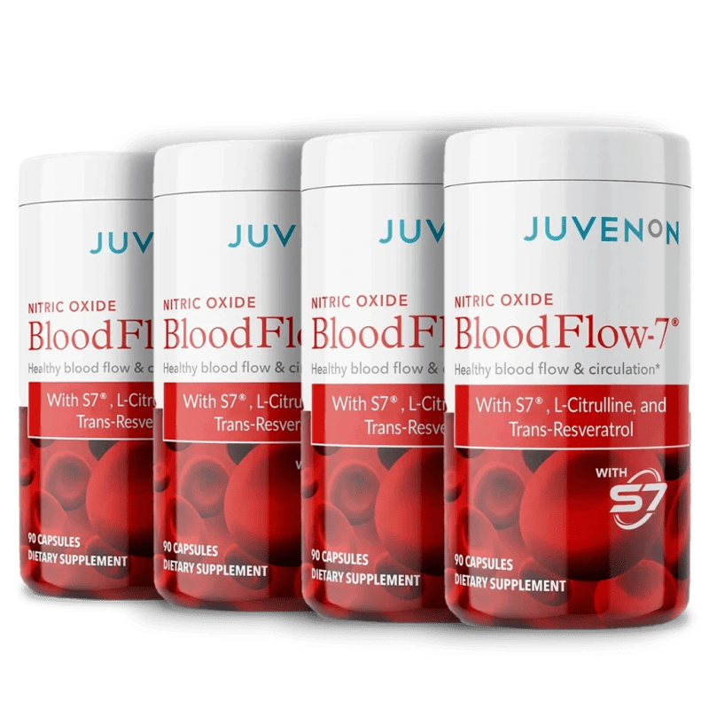 Four containers of Juvenon's blood flow-7 supplement