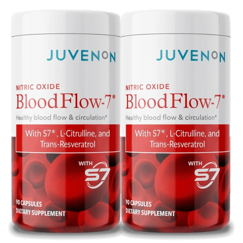 Two containers of Juvenon's blood flow-7 supplement